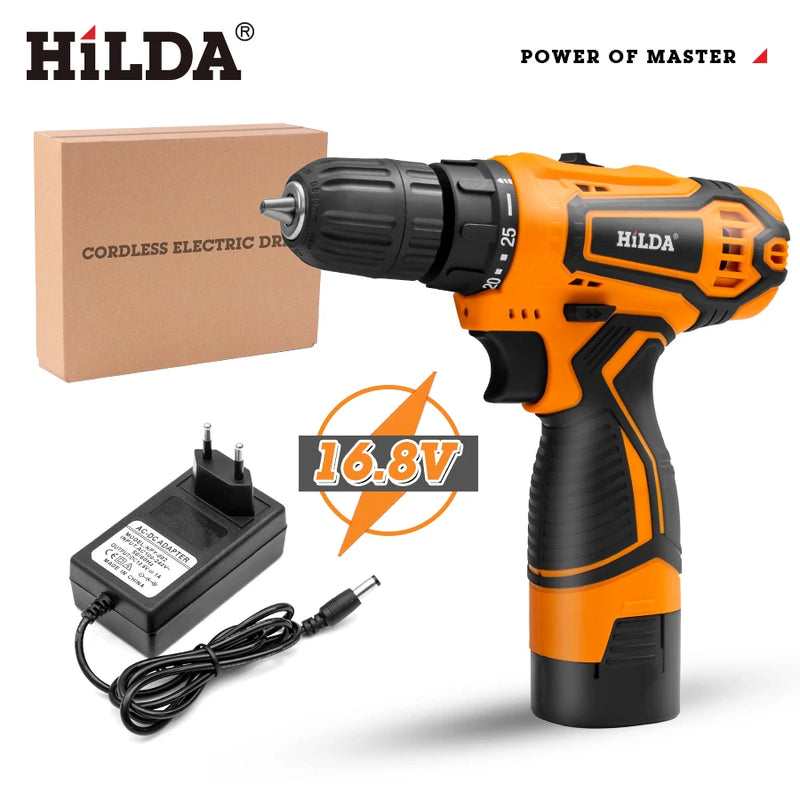 Hilda furadeira elétrica 12v 16v 20v, furadeira sem fio, chave de fenda elétrica, mini driver de energia sem fio, bateria de íon de lítio dc