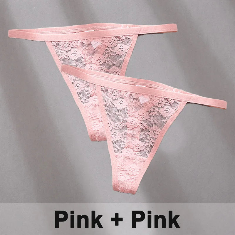 2 pçs sexy calcinha de algodão de renda para mulheres g-string roupa interior perspectiva tangas cor sólida cuecas femininas íntimas lingerie