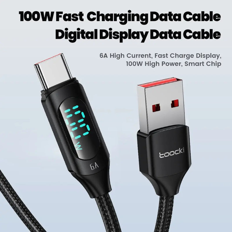 Toocki 100W Cabo USB tipo C para Huawei Honor Xiaomi Samsung Super Charge Carregamento rápido Cabo de dados do carregador USB C Cabo de fio 1m 2m-1A