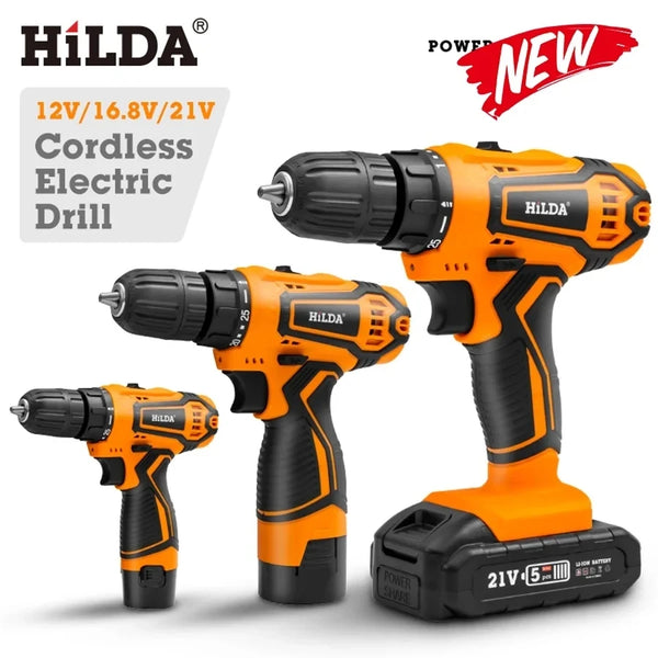 Hilda furadeira elétrica 12v 16v 20v, furadeira sem fio, chave de fenda elétrica, mini driver de energia sem fio, bateria de íon de lítio dc
