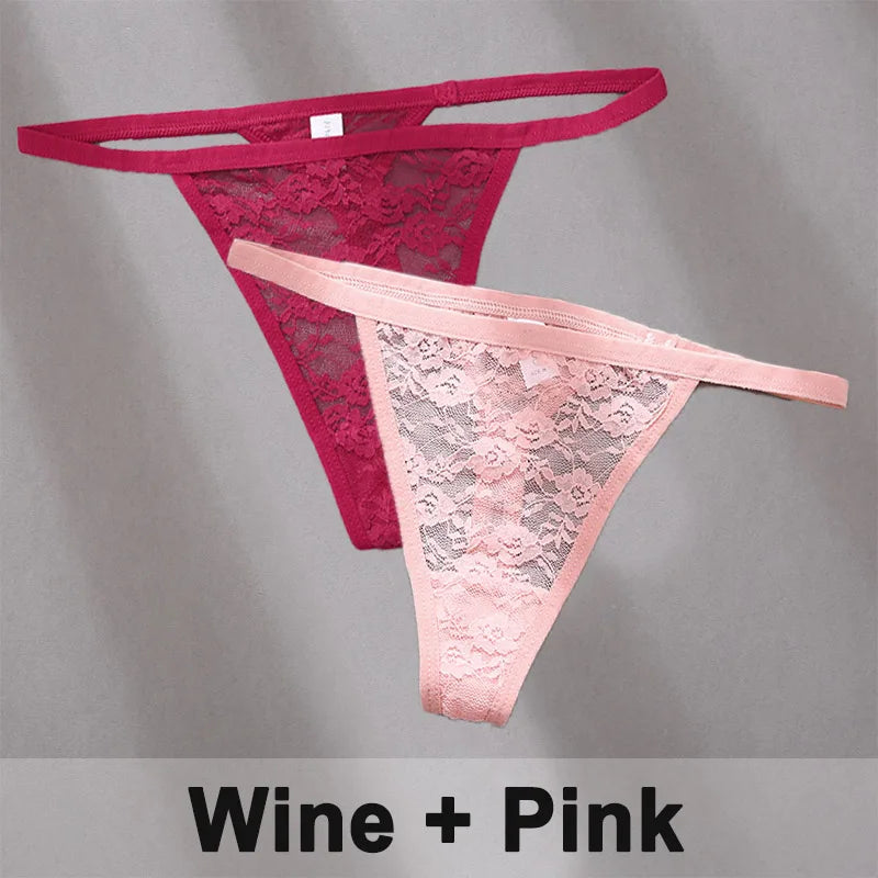 2 pçs sexy calcinha de algodão de renda para mulheres g-string roupa interior perspectiva tangas cor sólida cuecas femininas íntimas lingerie
