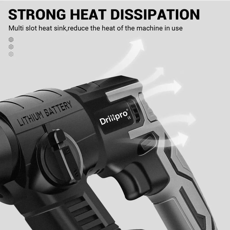 Martelo Elétrico Drillpro, Palheta Elétrica, Furadeira de Impacto, Multifunções, Sem Fio, Ferramenta Rotativa, Bateria Makita, 26mm, 6000RPM