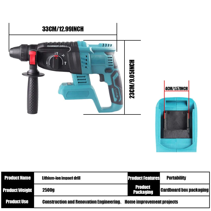 Lyuwo martelo de impacto profissional com bateria de lítio, broca de impacto sem escova, perfuração de concreto/metal 20v 4500ipm
