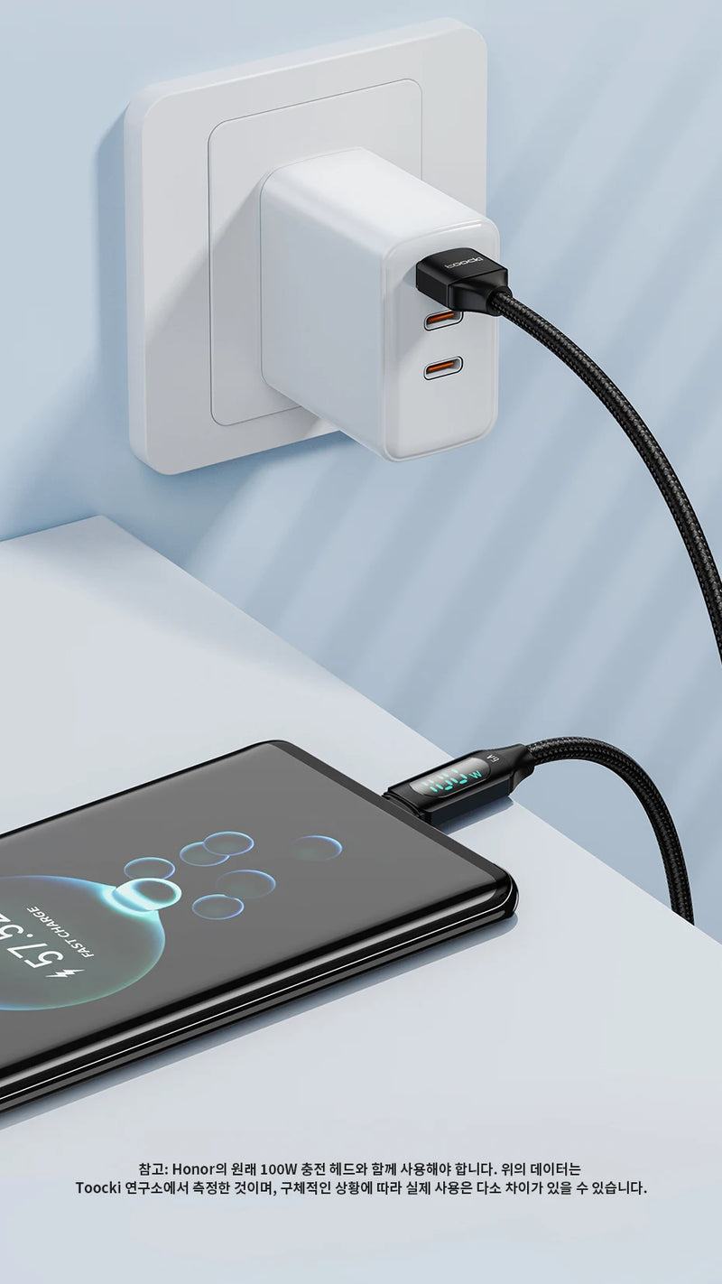 Toocki 100W Cabo USB tipo C para Huawei Honor Xiaomi Samsung Super Charge Carregamento rápido Cabo de dados do carregador USB C Cabo de fio 1m 2m-1A