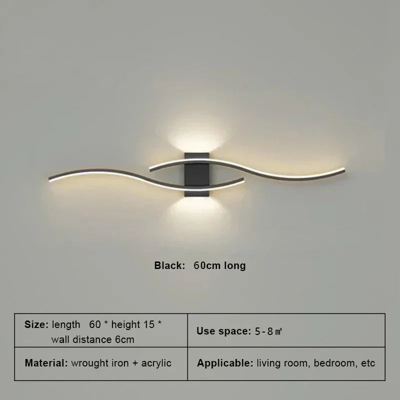 Faixa de led lâmpada de parede 60/80/100/120cm controle remoto dupla curva luz cabeceira sala estar quarto decoração casa lâmpadas iluminação led