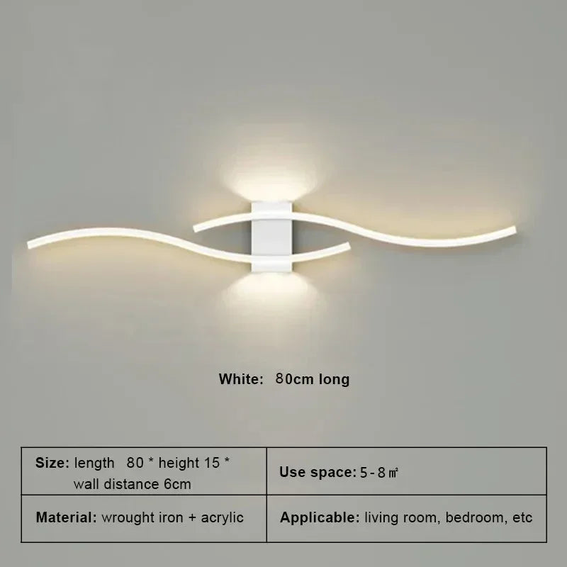 Faixa de led lâmpada de parede 60/80/100/120cm controle remoto dupla curva luz cabeceira sala estar quarto decoração casa lâmpadas iluminação led