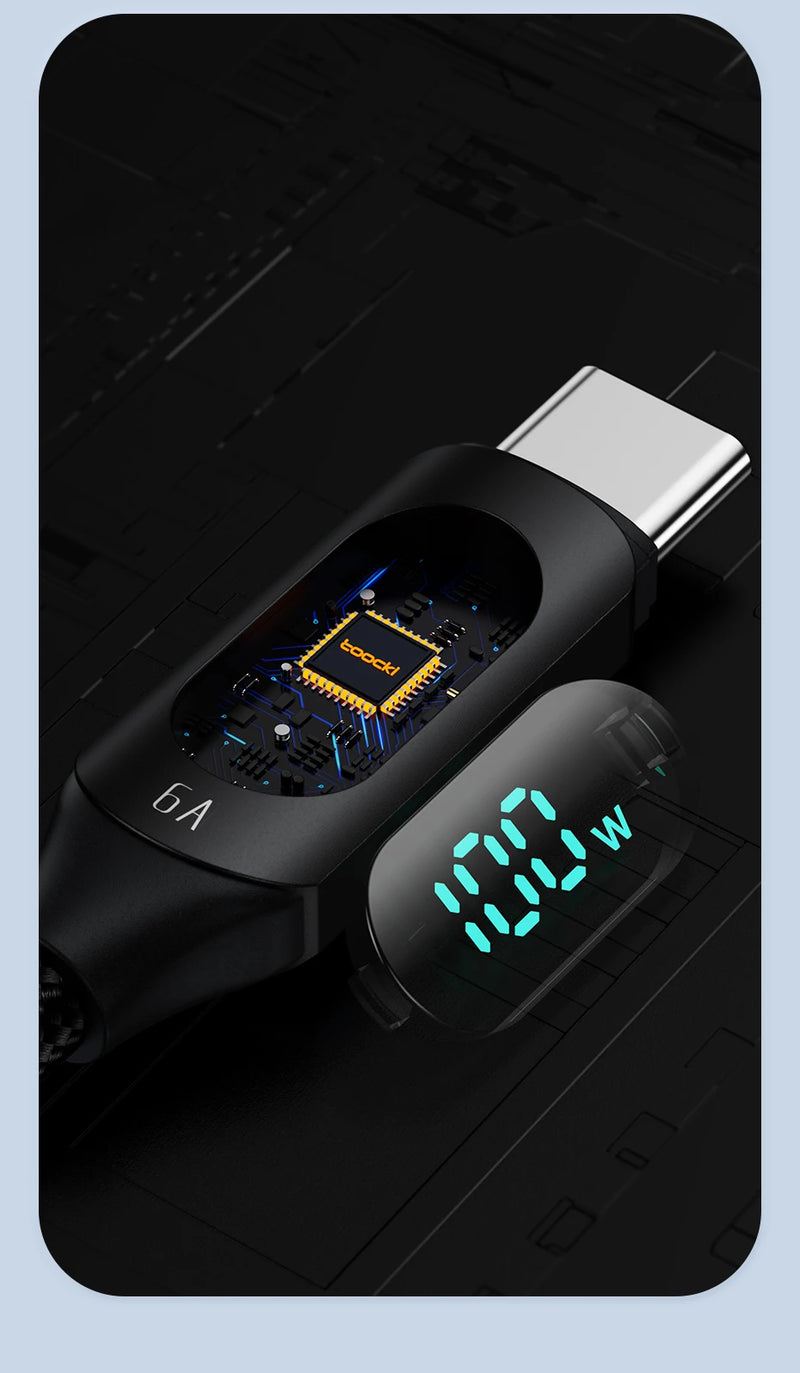Toocki 100W Cabo USB tipo C para Huawei Honor Xiaomi Samsung Super Charge Carregamento rápido Cabo de dados do carregador USB C Cabo de fio 1m 2m-1A