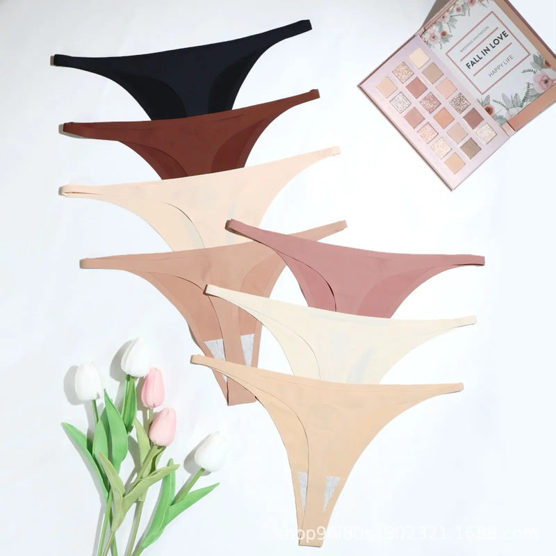Calcinha sem costura de seda gelo para mulheres macio fino banda tangas mulher cetim roupa interior feminino biquíni calcinha corda tangas mujer