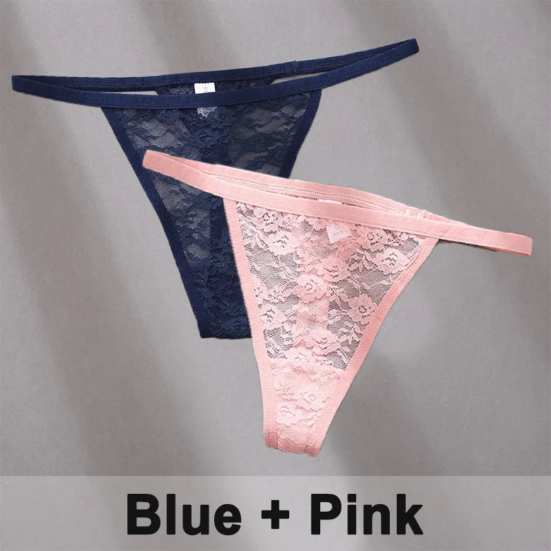2 pçs sexy calcinha de algodão de renda para mulheres g-string roupa interior perspectiva tangas cor sólida cuecas femininas íntimas lingerie