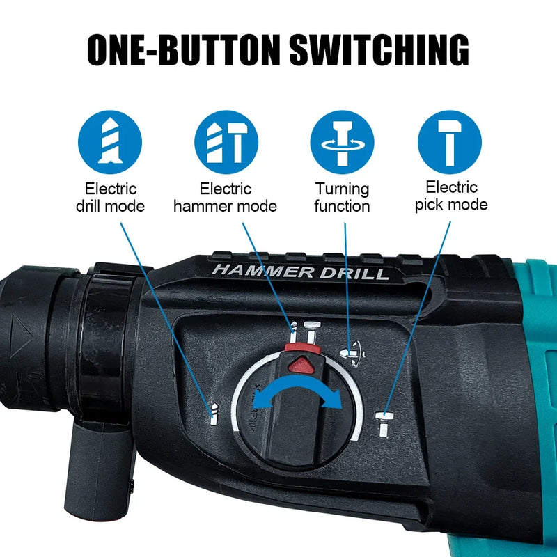 Kamolee 2000W 10600IPM Brushless Cordless Rotary Hammer Broca Recarregável Martelo Elétrico Furadeira de Impacto Para Makita Bateria