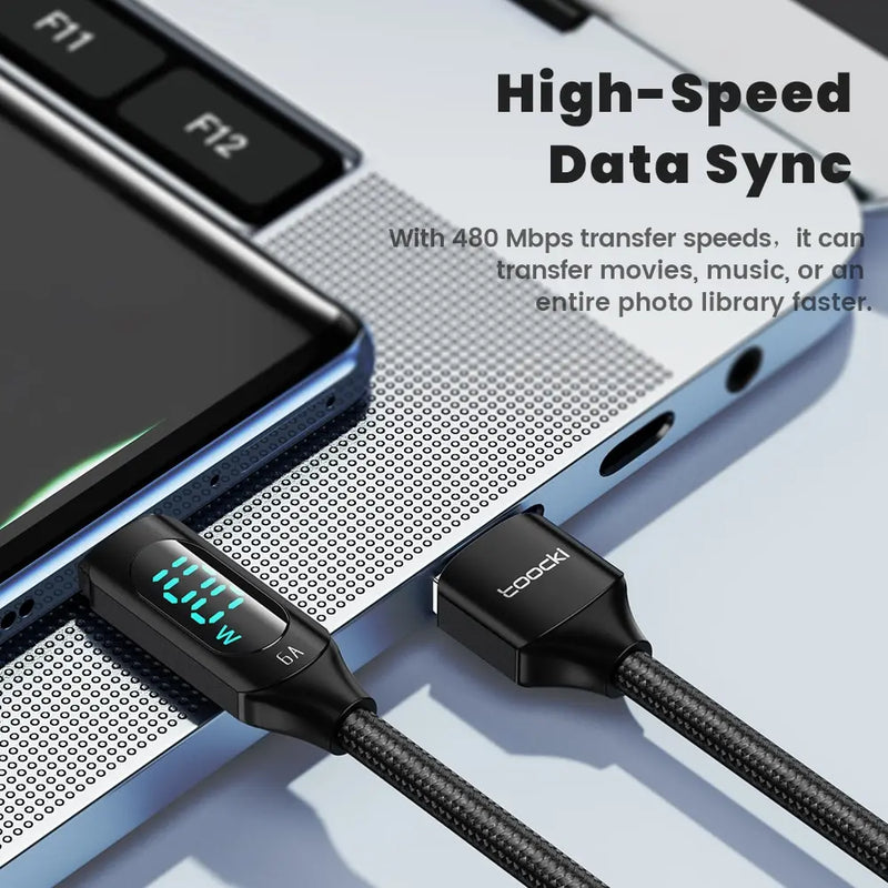Toocki 100W Cabo USB tipo C para Huawei Honor Xiaomi Samsung Super Charge Carregamento rápido Cabo de dados do carregador USB C Cabo de fio 1m 2m-1A
