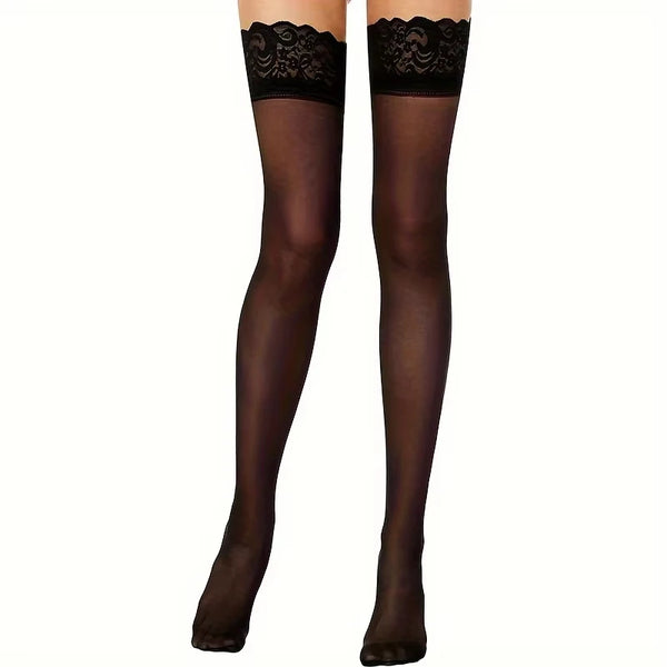 Meias femininas de renda até a coxa, meias transparentes antiderrapantes de silicone ultra cintilantes