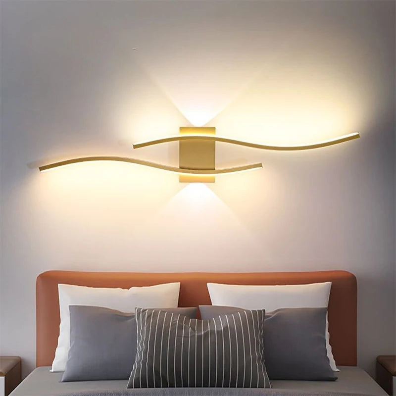 Faixa de led lâmpada de parede 60/80/100/120cm controle remoto dupla curva luz cabeceira sala estar quarto decoração casa lâmpadas iluminação led
