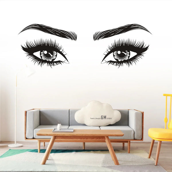 Moda meninas lash sobrancelhas olhos adesivos de parede sala estar decoração decalques para móveis adesivo decoração sobrancelhas loja decoração