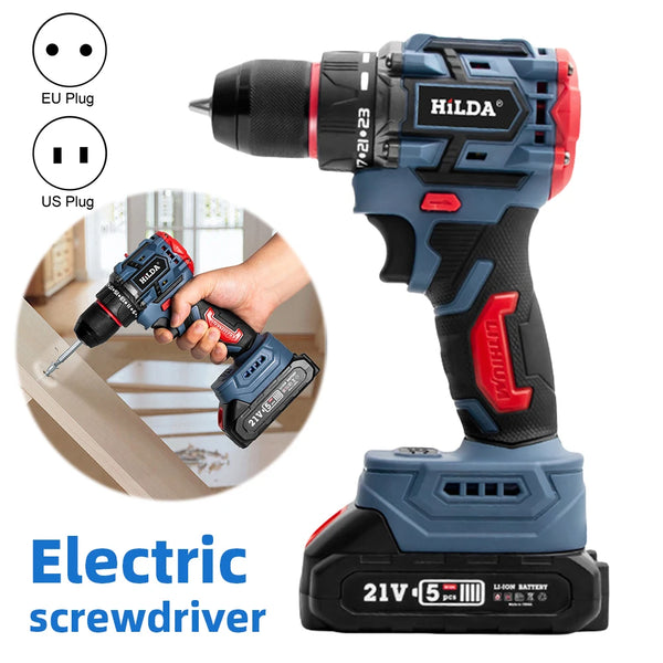 Recarregável 2 em 1 Lithium Drill Chave de fenda elétrica, motor sem escova, ferramenta elétrica, 2-velocidades, 23 configurações de torque, 40N.M Torque, 21V