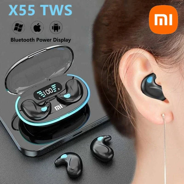 Xiaomi X55 Fones de ouvido sem fio para dormir Mini fones de ouvido TWS Bluetooth Fone de ouvido estéreo oculto com microfone HD Chamada à prova d'água-1A