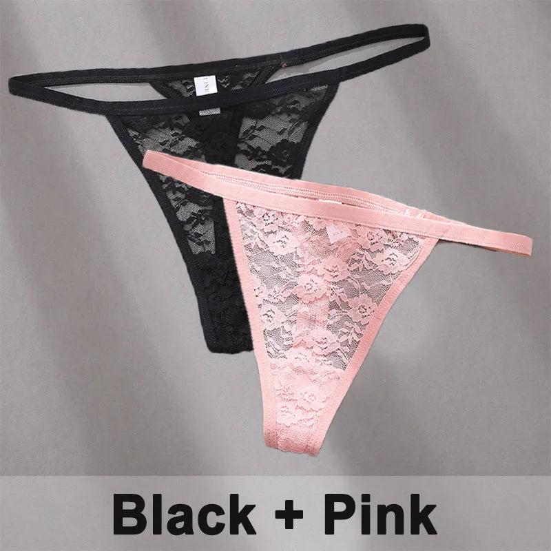 2 pçs sexy calcinha de algodão de renda para mulheres g-string roupa interior perspectiva tangas cor sólida cuecas femininas íntimas lingerie