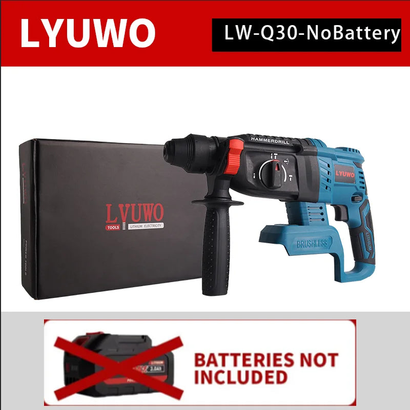 Lyuwo martelo de impacto profissional com bateria de lítio, broca de impacto sem escova, perfuração de concreto/metal 20v 4500ipm