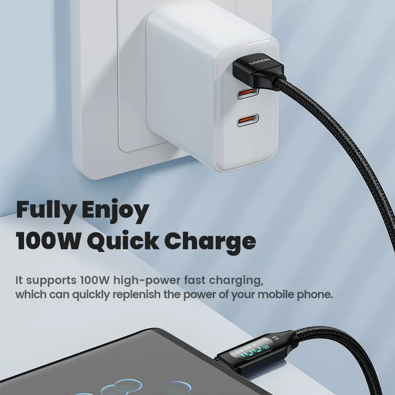 Toocki 100W Cabo USB tipo C para Huawei Honor Xiaomi Samsung Super Charge Carregamento rápido Cabo de dados do carregador USB C Cabo de fio 1m 2m-1A