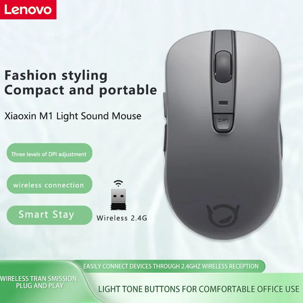 Mouse Lenovo Xiaoxin M1 Rock Cinza Claro Som Mouse Sem Fio Mouse Sem Fio Mouse de Escritório-1A