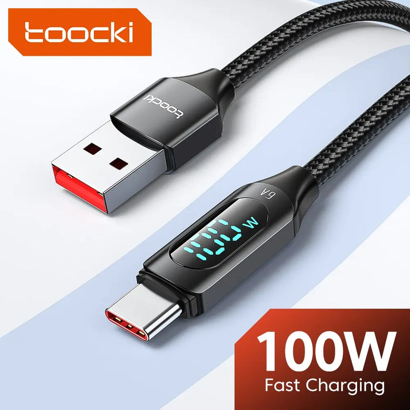 Toocki 100W Cabo USB tipo C para Huawei Honor Xiaomi Samsung Super Charge Carregamento rápido Cabo de dados do carregador USB C Cabo de fio 1m 2m-1A