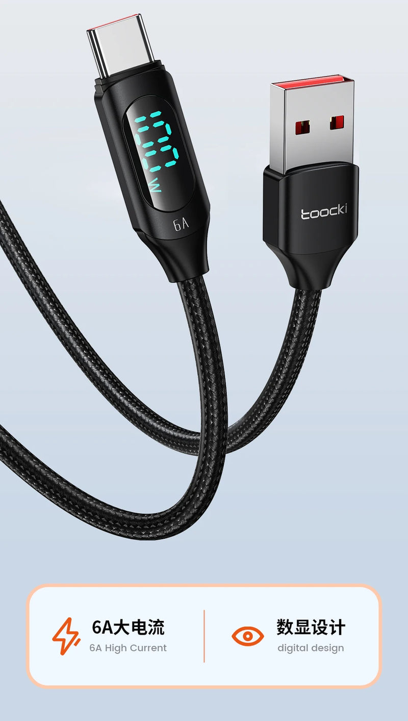 Toocki 100W Cabo USB tipo C para Huawei Honor Xiaomi Samsung Super Charge Carregamento rápido Cabo de dados do carregador USB C Cabo de fio 1m 2m-1A