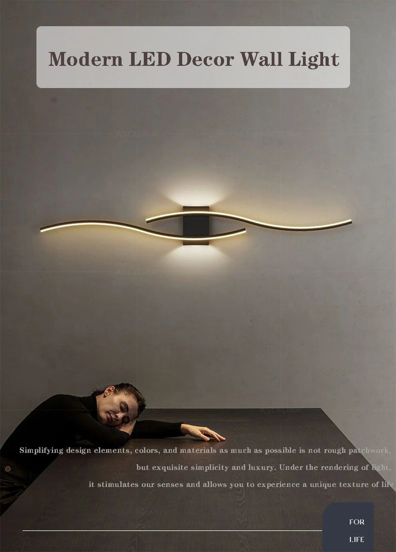 Faixa de led lâmpada de parede 60/80/100/120cm controle remoto dupla curva luz cabeceira sala estar quarto decoração casa lâmpadas iluminação led