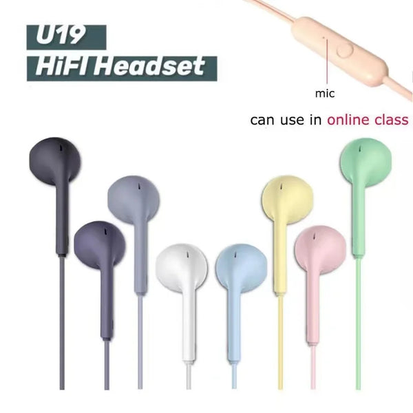 Fones de ouvido esportivos com fio U19 Super Bass de 3,5 mm com microfone integrado Fones de ouvido com cancelamento de ruído Fones de ouvido para música Aparelhos auditivos-1A