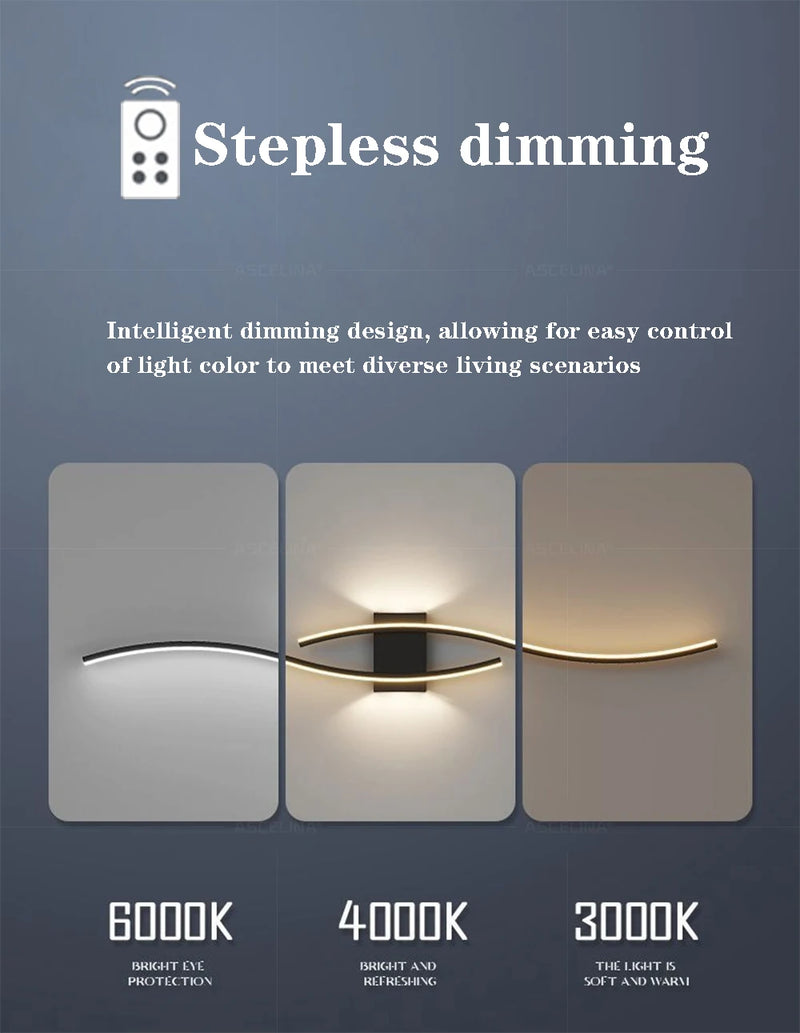 Faixa de led lâmpada de parede 60/80/100/120cm controle remoto dupla curva luz cabeceira sala estar quarto decoração casa lâmpadas iluminação led