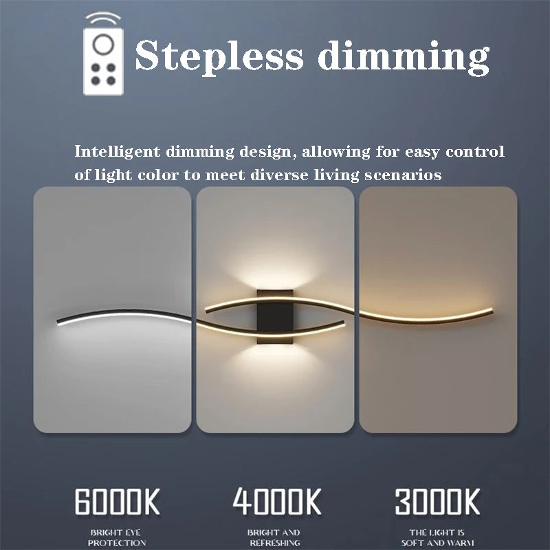 Faixa de led lâmpada de parede 60/80/100/120cm controle remoto dupla curva luz cabeceira sala estar quarto decoração casa lâmpadas iluminação led