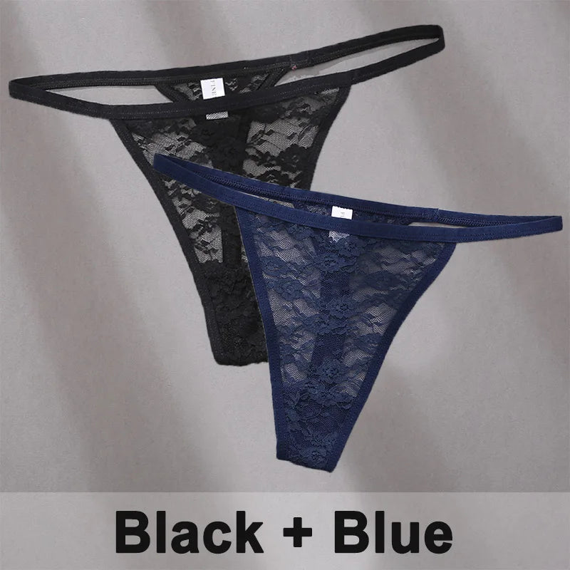 2 pçs sexy calcinha de algodão de renda para mulheres g-string roupa interior perspectiva tangas cor sólida cuecas femininas íntimas lingerie