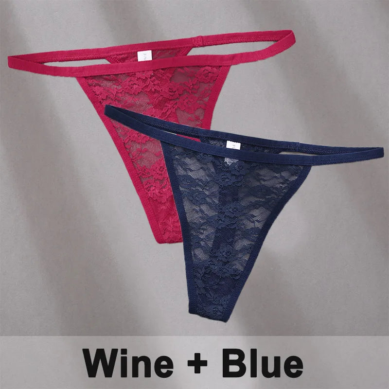 2 pçs sexy calcinha de algodão de renda para mulheres g-string roupa interior perspectiva tangas cor sólida cuecas femininas íntimas lingerie