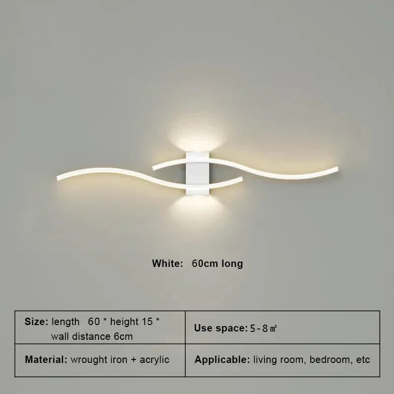 Faixa de led lâmpada de parede 60/80/100/120cm controle remoto dupla curva luz cabeceira sala estar quarto decoração casa lâmpadas iluminação led