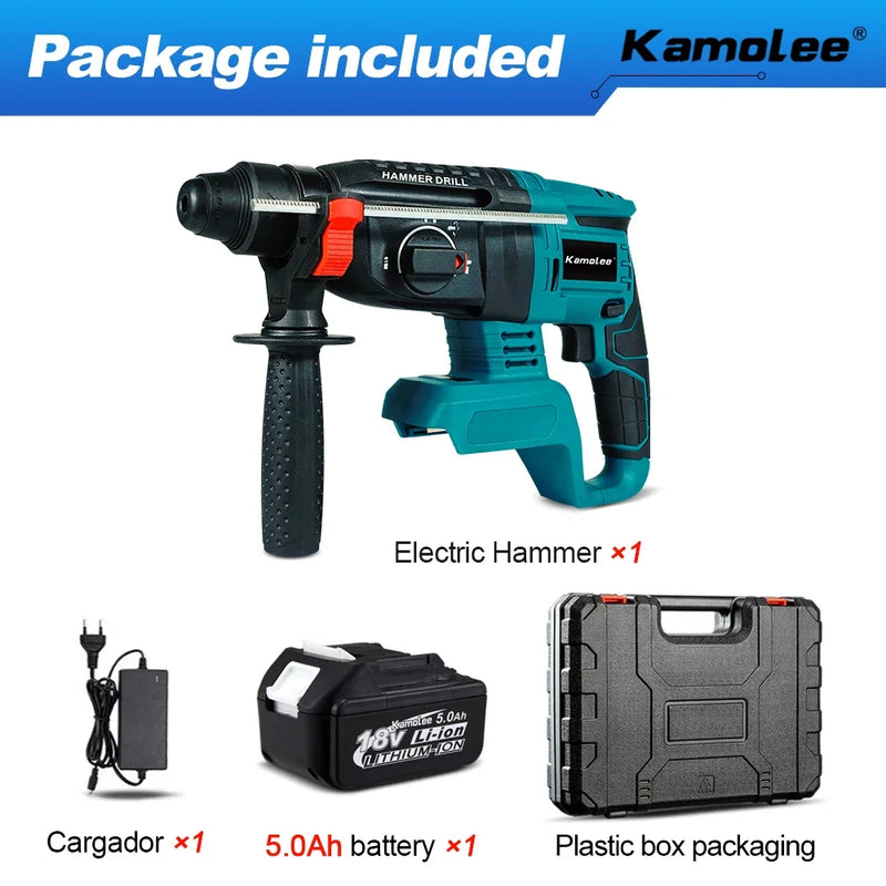 Kamolee 2000W 10600IPM Brushless Cordless Rotary Hammer Broca Recarregável Martelo Elétrico Furadeira de Impacto Para Makita Bateria