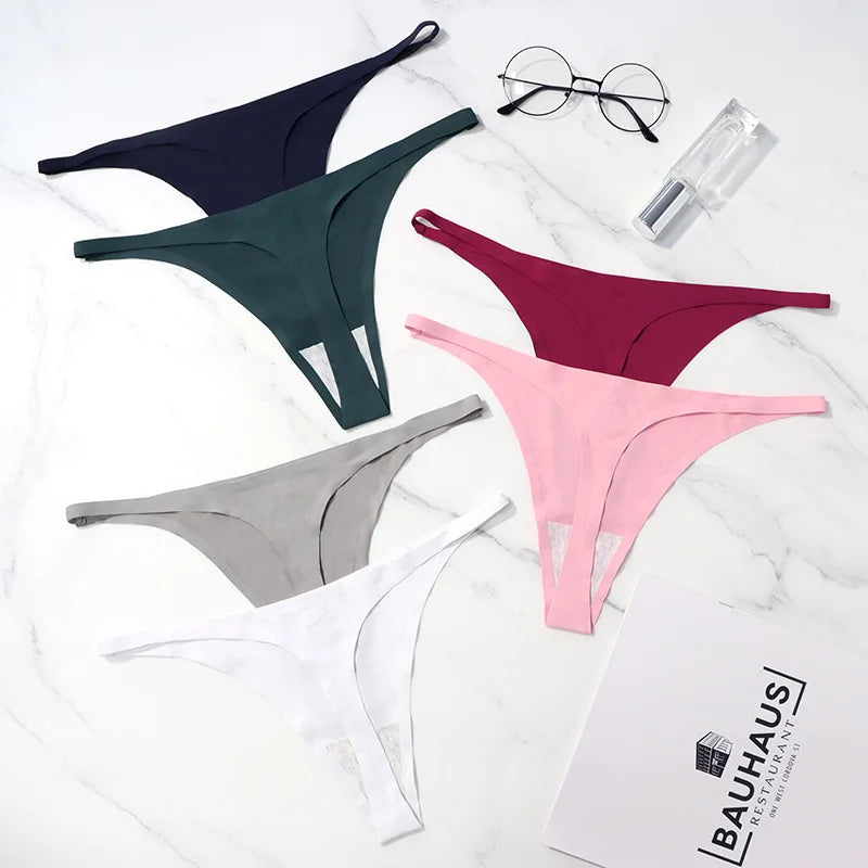 Calcinha sem costura de seda gelo para mulheres macio fino banda tangas mulher cetim roupa interior feminino biquíni calcinha corda tangas mujer
