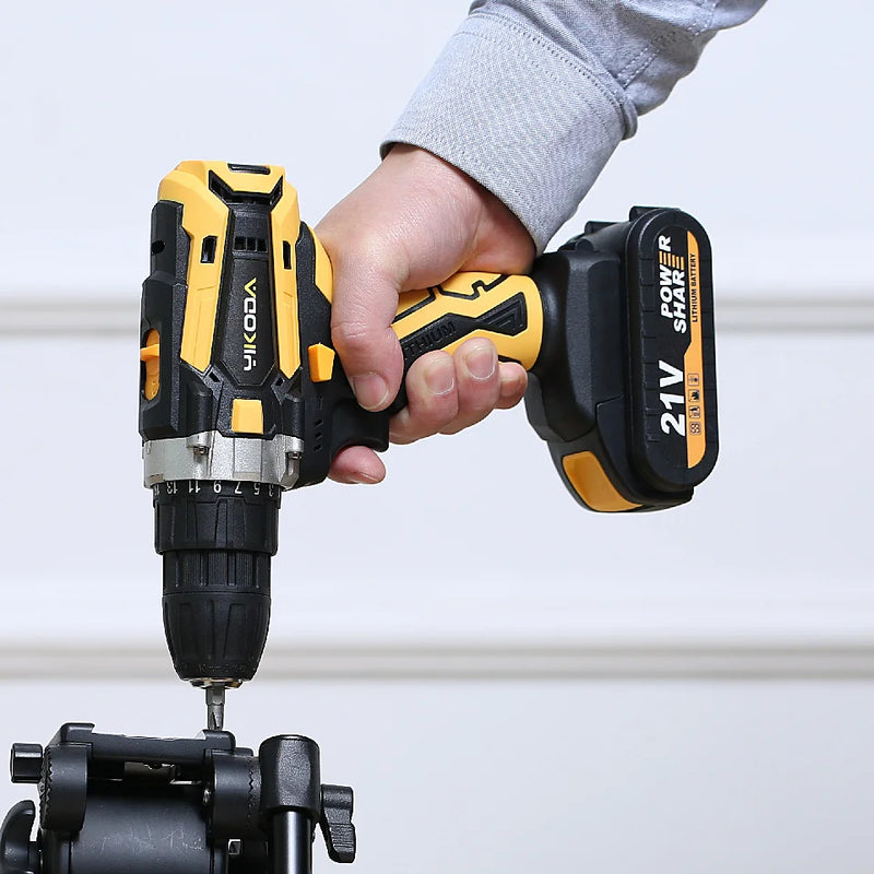 Yikoda 12/16.8/21v furadeira sem fio recarregável chave de fenda elétrica bateria de lítio doméstico multi-função 2 ferramentas elétricas de velocidade