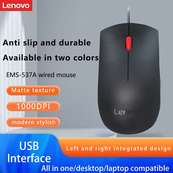 Mouse Lenovo Mouse Ems-537A Mouse com fio Mouse de escritório preto-1A