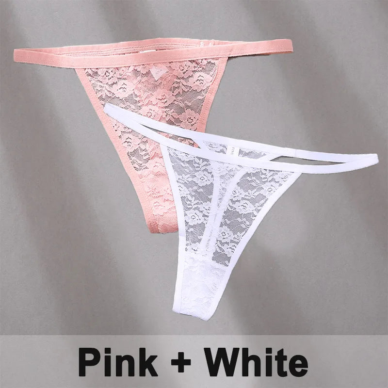 2 pçs sexy calcinha de algodão de renda para mulheres g-string roupa interior perspectiva tangas cor sólida cuecas femininas íntimas lingerie
