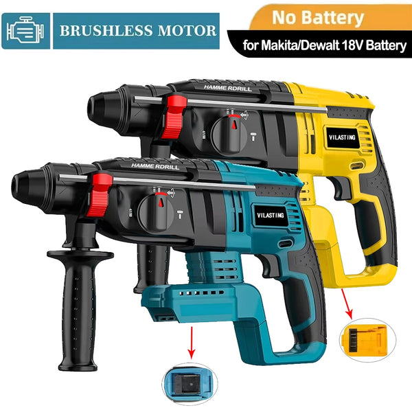 26mm sem escova elétrica martelo broca multifuncional rotativo sem fio recarregável ferramentas elétricas caber makita/dewalt 18v bateria