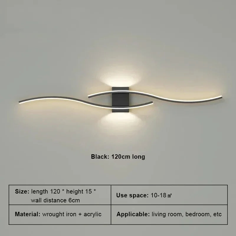 Faixa de led lâmpada de parede 60/80/100/120cm controle remoto dupla curva luz cabeceira sala estar quarto decoração casa lâmpadas iluminação led