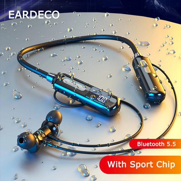 Fones de ouvido sem fio EARDECO com reprodução de 120 horas e microfone Bluetooth, com graves, faixa de pescoço, estéreo-1A
