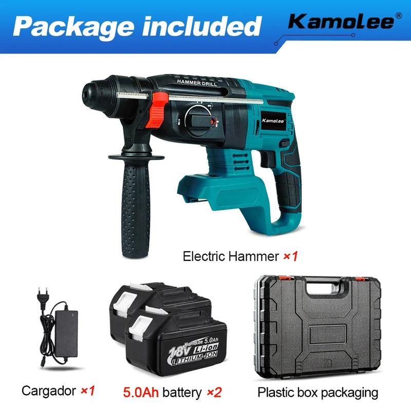 Kamolee 2000W 10600IPM Brushless Cordless Rotary Hammer Broca Recarregável Martelo Elétrico Furadeira de Impacto Para Makita Bateria