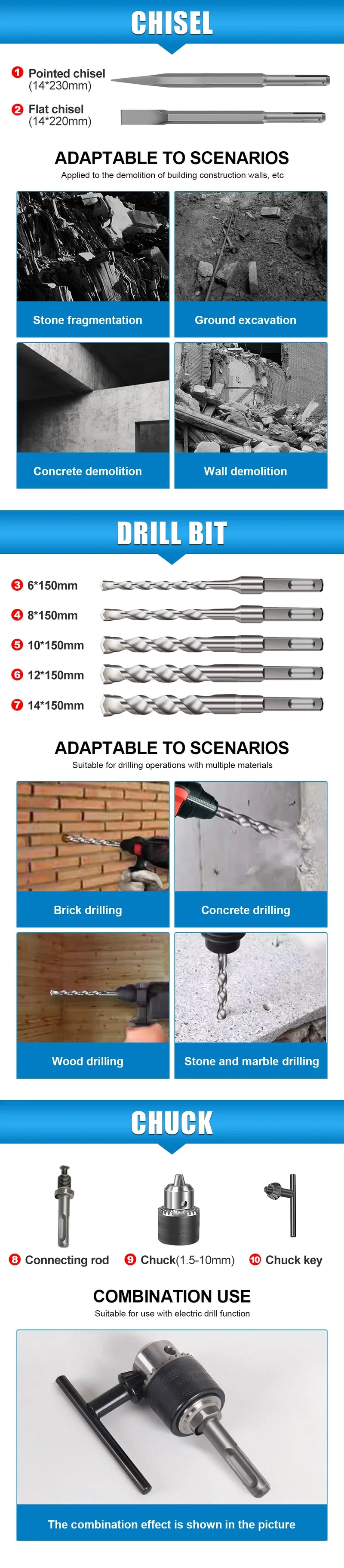 Kamolee 2000W 10600IPM Brushless Cordless Rotary Hammer Broca Recarregável Martelo Elétrico Furadeira de Impacto Para Makita Bateria